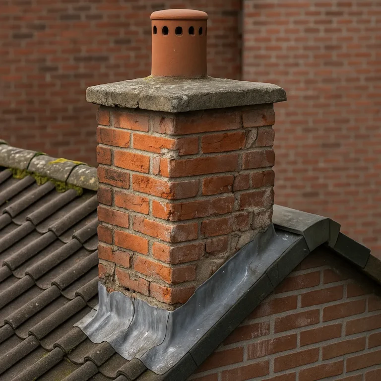 Schoorsteenrenovatie met nieuw loodwerk op hellend dak)
