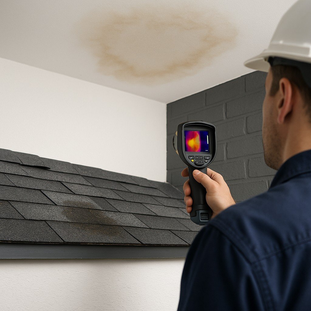 Daklekkage detectie met warmtebeeldcamera bij vochtplek op plafond