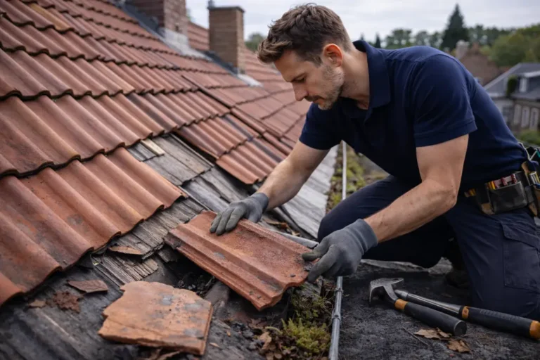 Dakdekker Amersfoort vervangt kapotte dakpan tijdens herstel