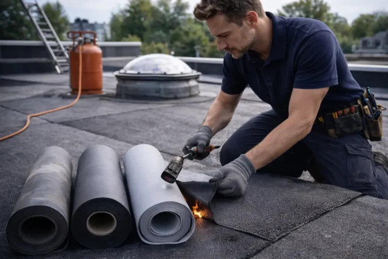 Dakdekker Eindhoven werkt aan bitumen dakbedekking op plat dak