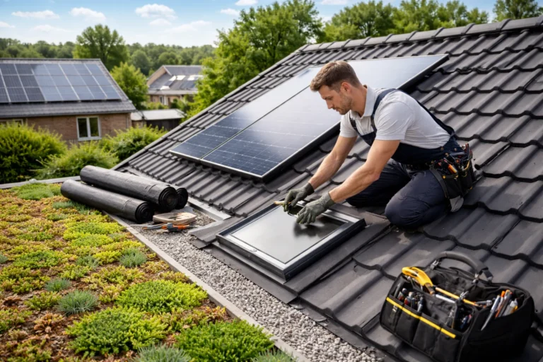 Dakdekker werkt aan duurzaam dak in Eindhoven met zonnepanelen