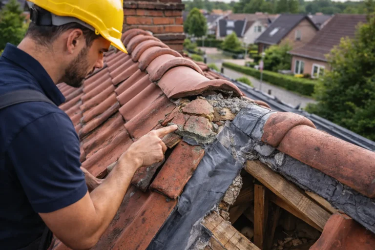 Dakdekker Hilversum controleert beschadigde nokvorsten op een pannendak