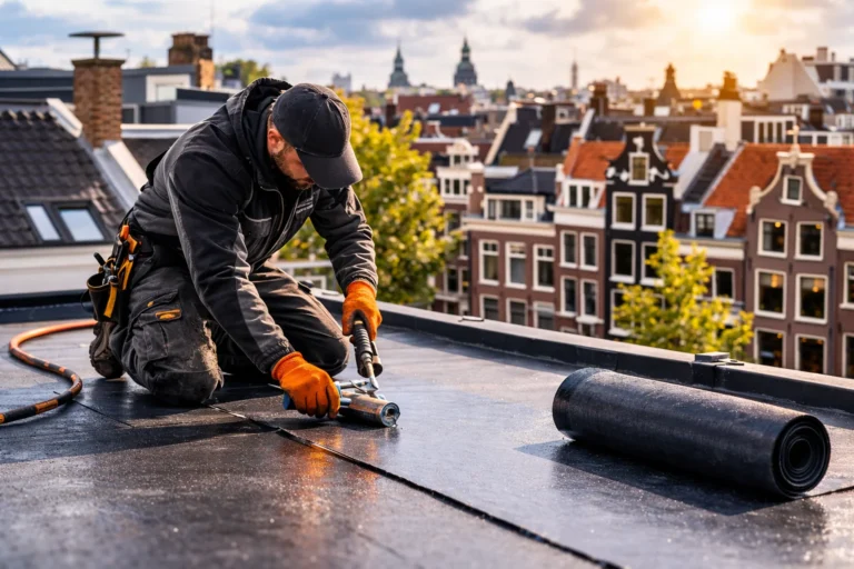 Dakdekker Amsterdam voert dakrenovatie uit op een plat dak in de stad