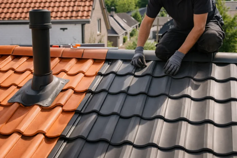 Dakwerker controleert nieuwe en bestaande dakbedekking tijdens dakdekker Eindhoven werkzaamheden