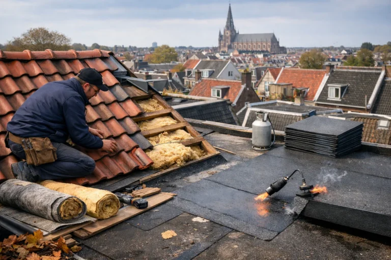 Dakwerker voert dakdekker Haarlem werkzaamheden uit bij herstel en isolatie van een woningdak