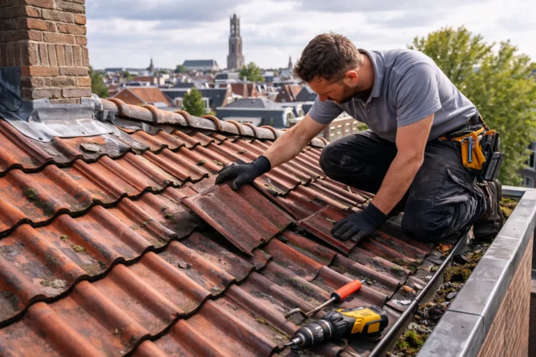 Dakdekker Utrecht controleert dakpannen en verborgen schade op een hellend dak