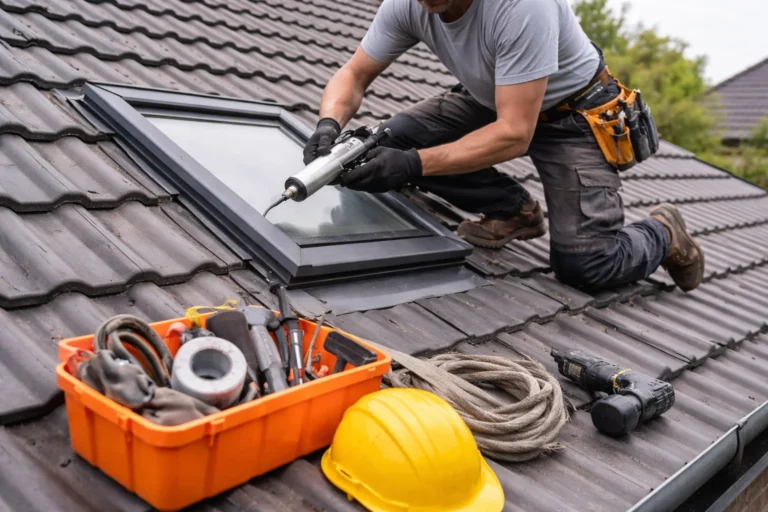 Dakdekker voert onderhoud uit om lekkages op het dak te voorkomen