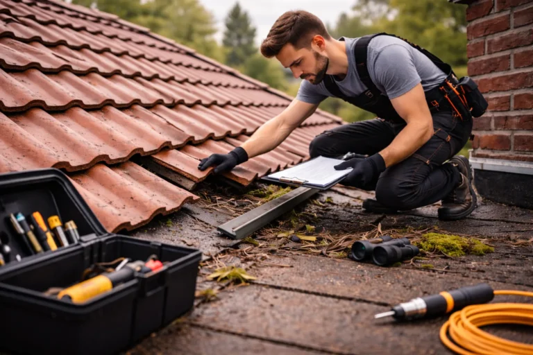 Dakdekker voert een jaarlijkse dakcontrole uit en inspecteert dakpannen en aansluitingen op slijtage en schade
