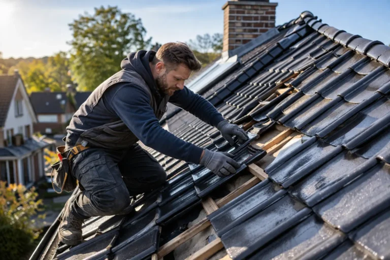 Dakdekker Amersfoort voert tijdige dakreparatie uit op een hellend dak om schade te voorkomen en de woningwaarde te beschermen
