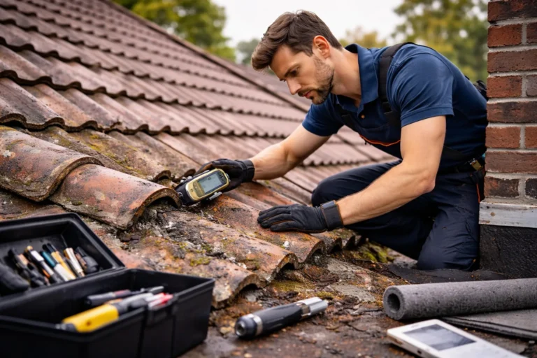 Dakdekker Haarlem voert een dakinspectie uit op een pannendak en controleert slijtage en vochtproblemen