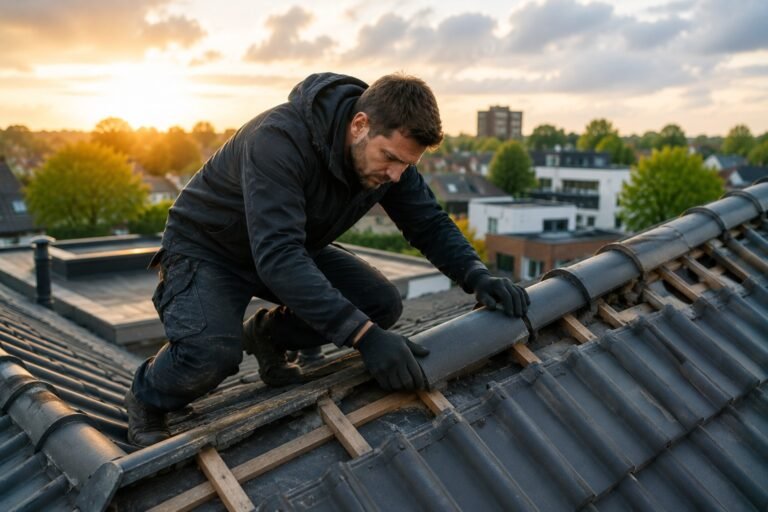 Dakdekker Eindhoven plaatst duurzame dakpannen tijdens professionele dakrenovatie voor betere bescherming en een lange levensduur.