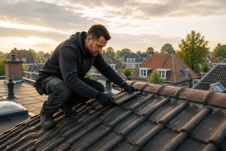 Dakdekker Haarlem voert onderhoud uit aan een pannendak om dakslijtage te beperken en lekkages te voorkomen