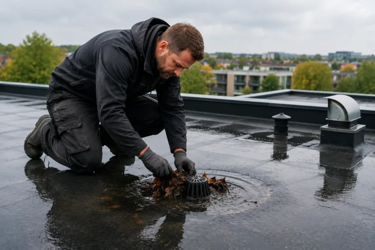 Dakdekker Almere controleert de waterafvoer van een plat dak