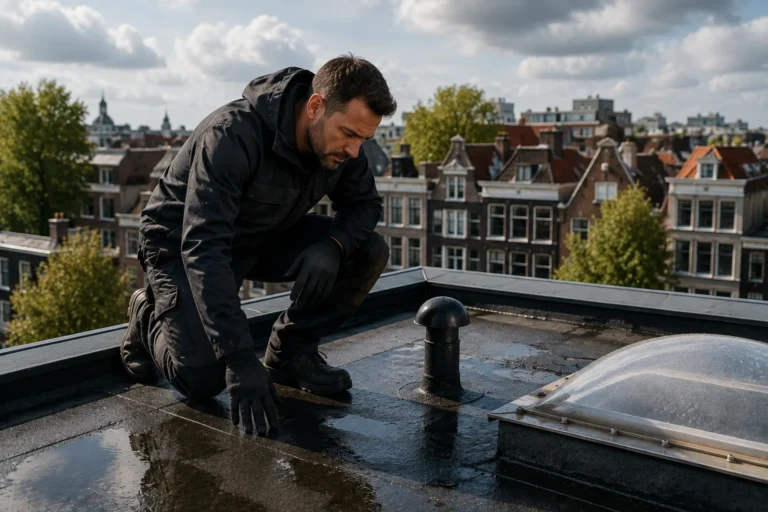 Dakdekker Amsterdam controleert een dak op lekkage, slijtage en zwakke plekken om schade door verschillende seizoenen te voorkomen.