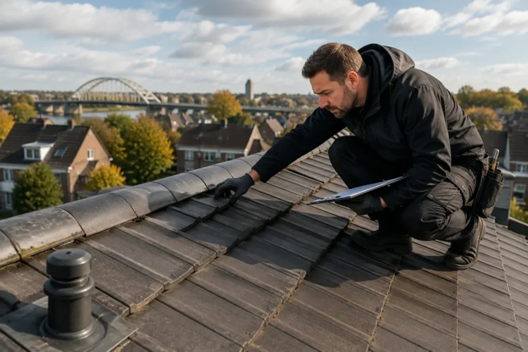 Dakdekker Nijmegen controleert een dak tijdens professioneel onderhoud